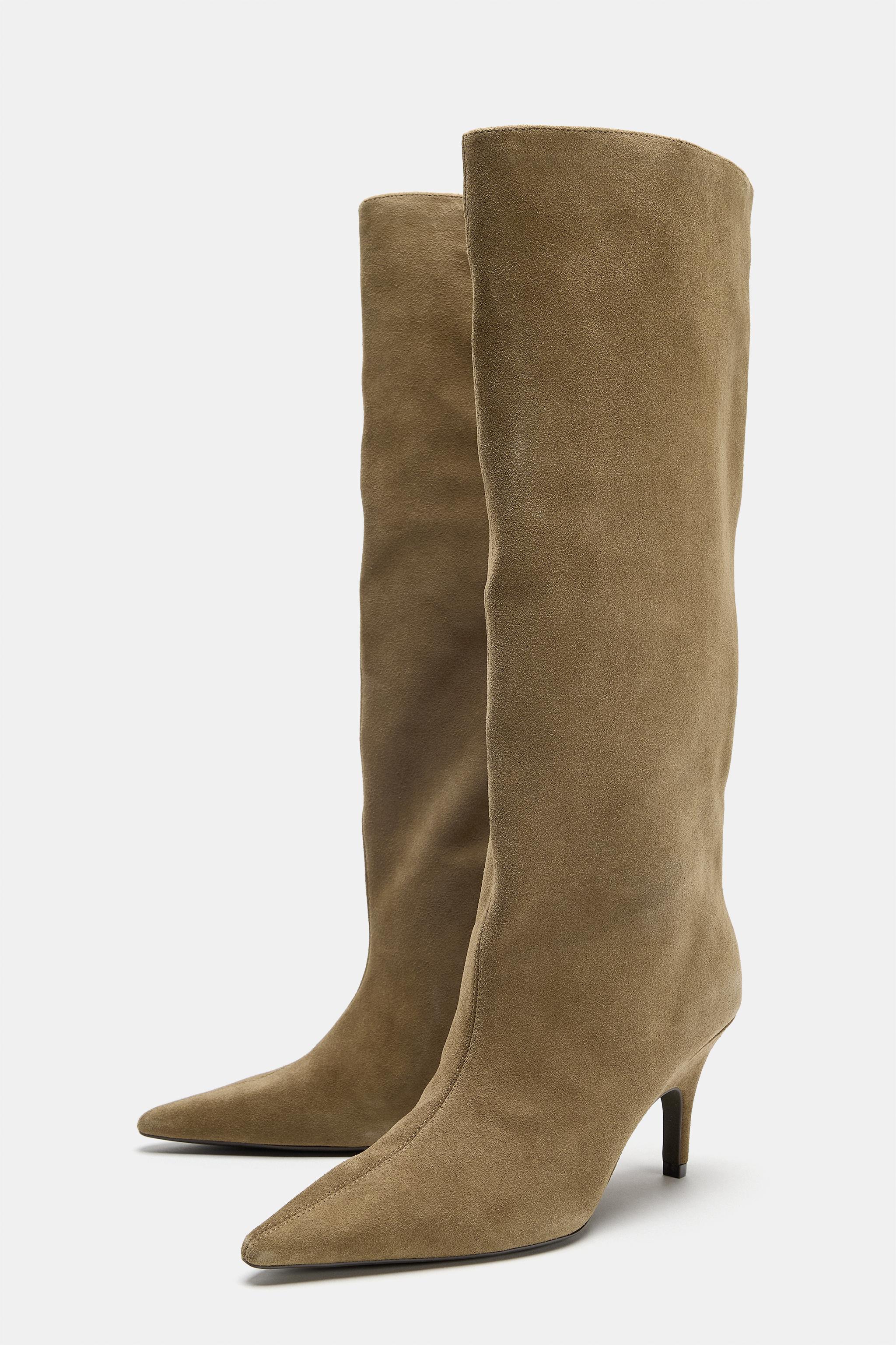 BOTTES À TALONS EN CROÛTE DE CUIR